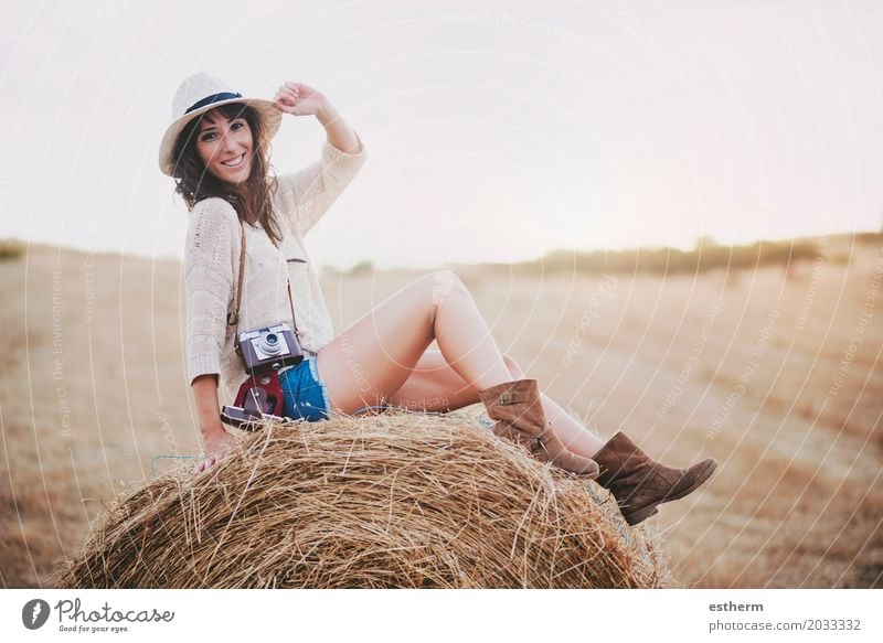 Smiling girl sitting on the straw Lifestyle Wellness Vacation & Travel Tourism Trip Adventure Freedom Sightseeing Summer Summer vacation Human being Young woman