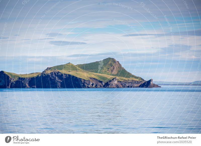 Island off Iceland Environment Nature Landscape Blue Green White Water Loneliness Going North Mountain Rock Pasture Sky Clouds Ocean Colour photo Exterior shot