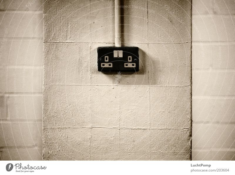 UK Power Supply Socket Wall (building) Black Black & white photo Rendered facade Plaster White Switch Cable Transmission lines Electricity Power consumption