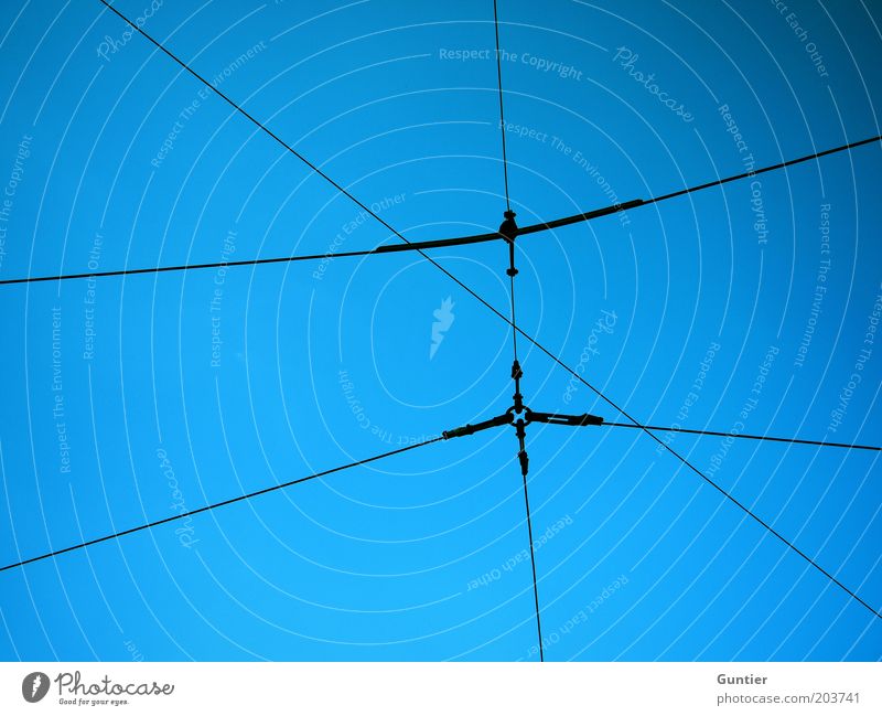 dzzzd Blue Black Sky blue Control system Electricity High voltage power line Colour photo Exterior shot Detail Deserted Copy Space left Copy Space right