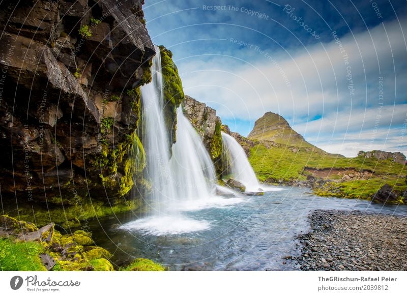 Kirkjufell's fossil Environment Nature Landscape Blue Brown Green Black White Iceland Waterfall Long exposure Rock Mountain Landmark Brook Sky Moss Stone