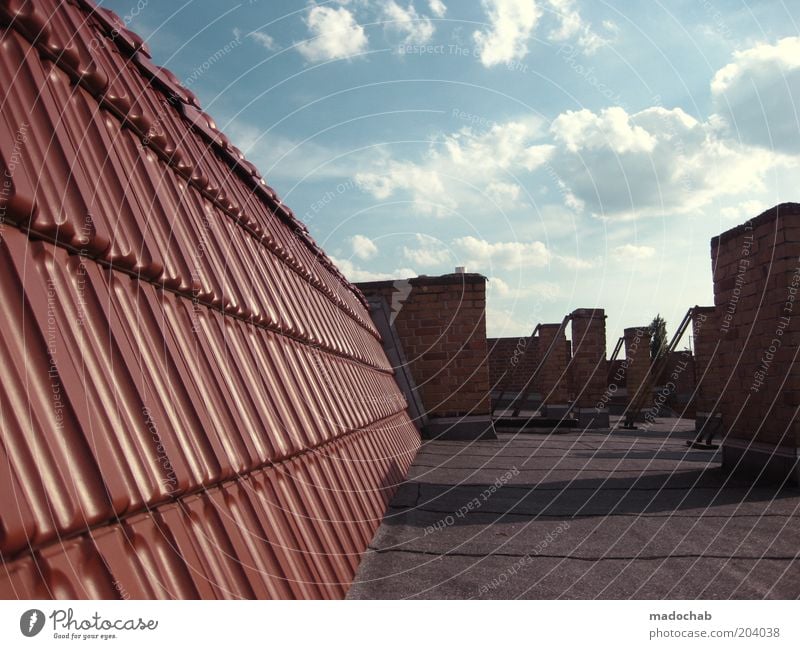 deserted Sky Weather Beautiful weather House (Residential Structure) Roof Chimney Stagnating Brick Roofing tile Colour photo Multicoloured Exterior shot
