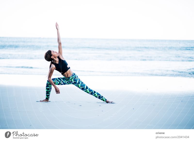 African American woman doing yoga exercise on beach Lifestyle Body Health care Athletic Fitness Leisure and hobbies Beach Ocean Waves Sports Sports Training