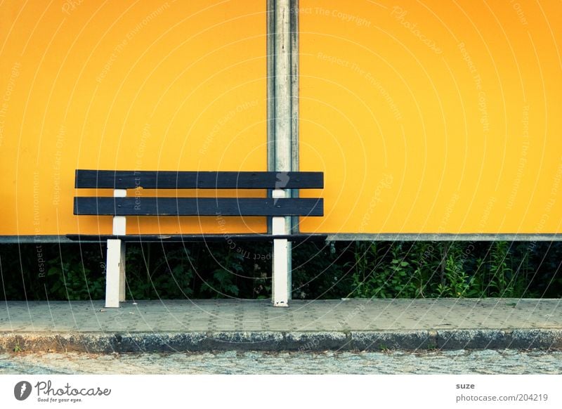Postbank Village Small Town Outskirts Bench Stop (public transport) Wall (barrier) Wall (building) Street Lanes & trails Simple Yellow Loneliness Boredom
