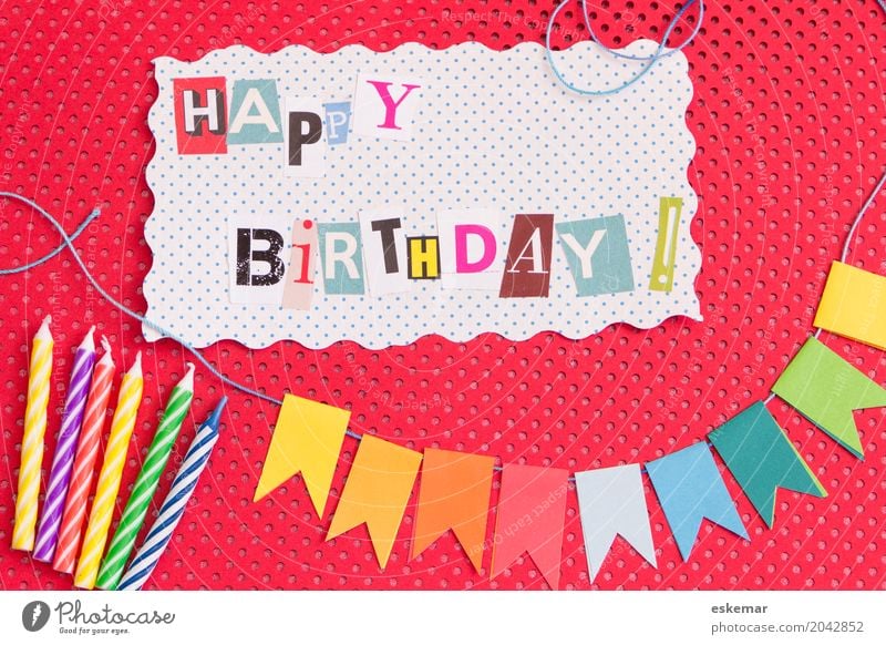 Happy Birthday Decoration Party Feasts & Celebrations Childrens birthsday Paper chain Flag Happiness Above Multicoloured Red White Joy Perspective