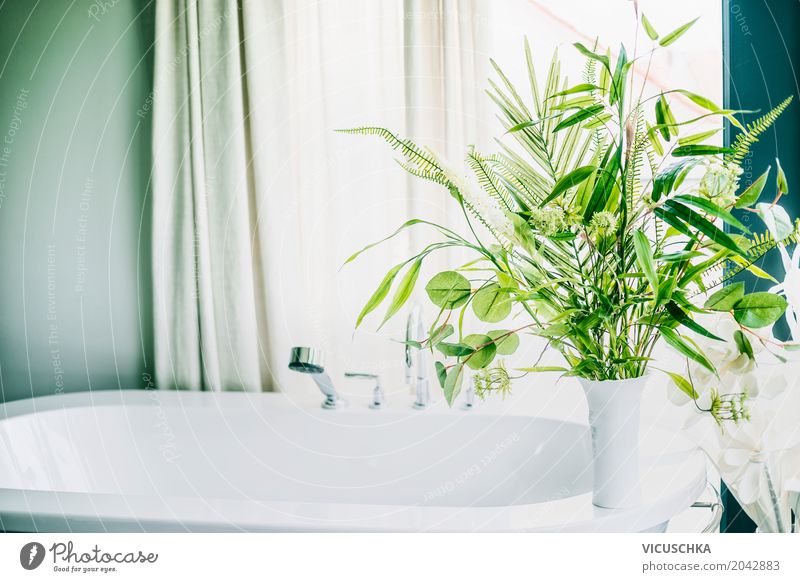 Green plants in bathroom Elegant Style Design Living or residing Flat (apartment) Interior design Decoration Room Bathroom Nature Plant Foliage plant
