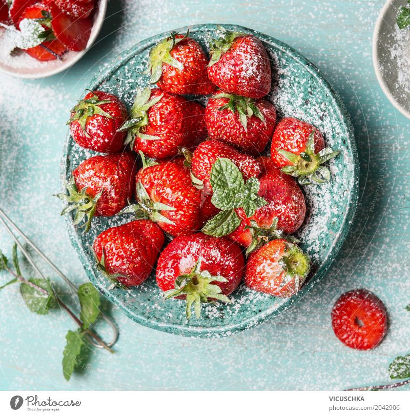 Close-up of bowl with strawberries Food Fruit Dessert Nutrition Organic produce Vegetarian diet Diet Crockery Bowl Style Design Healthy Eating Life Summer