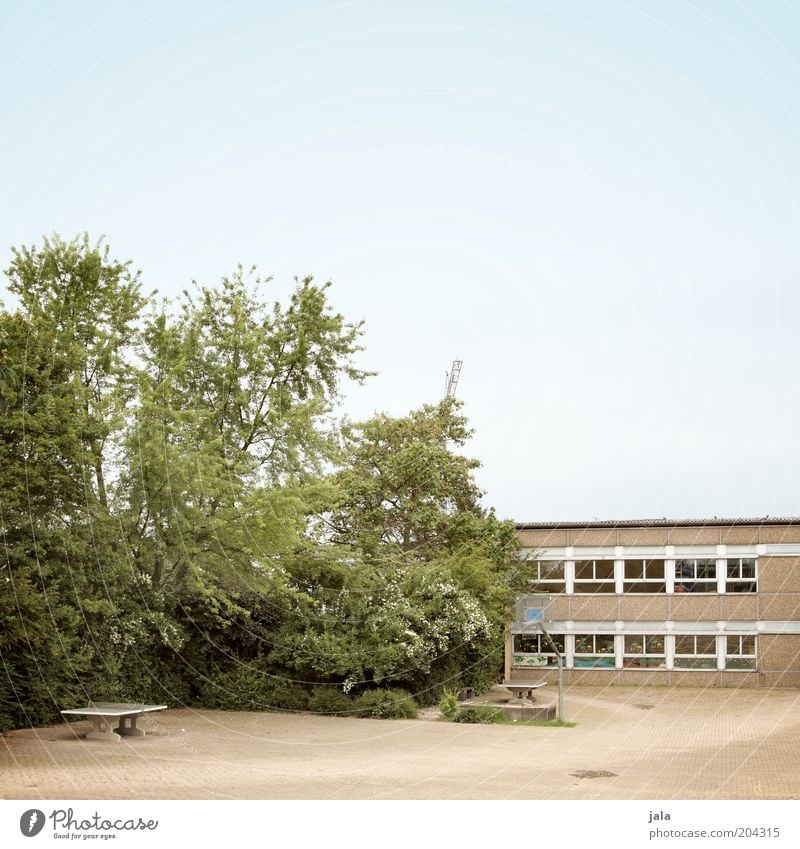 take a break... School School building Schoolyard Sky Tree Bushes Places Manmade structures Building Architecture Courtyard Window Table tennis table