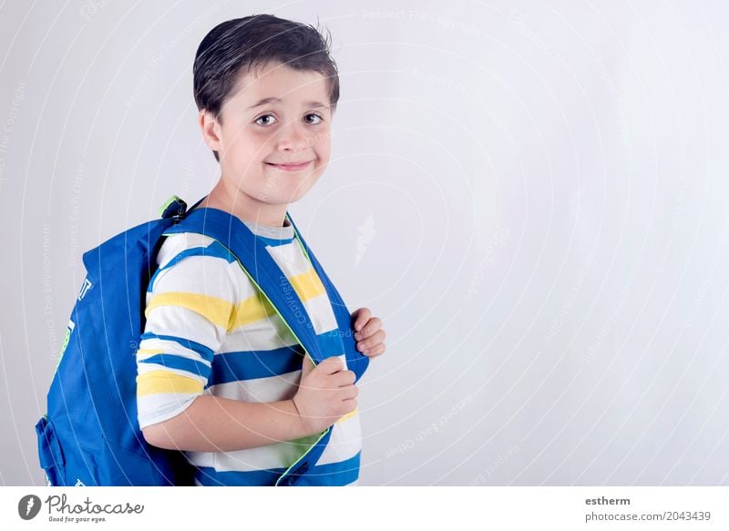 Portrait of smiling schoolboy with backpack Lifestyle Joy Parenting Education Child School Study University & College student Human being Boy (child) Infancy