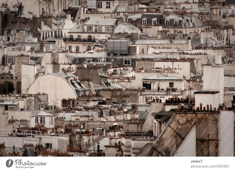 attic Paris France Town Capital city Roof Chimney Roof terrace Gloomy Narrow Neighbor's house Subdued colour Exterior shot Deserted Day City trip