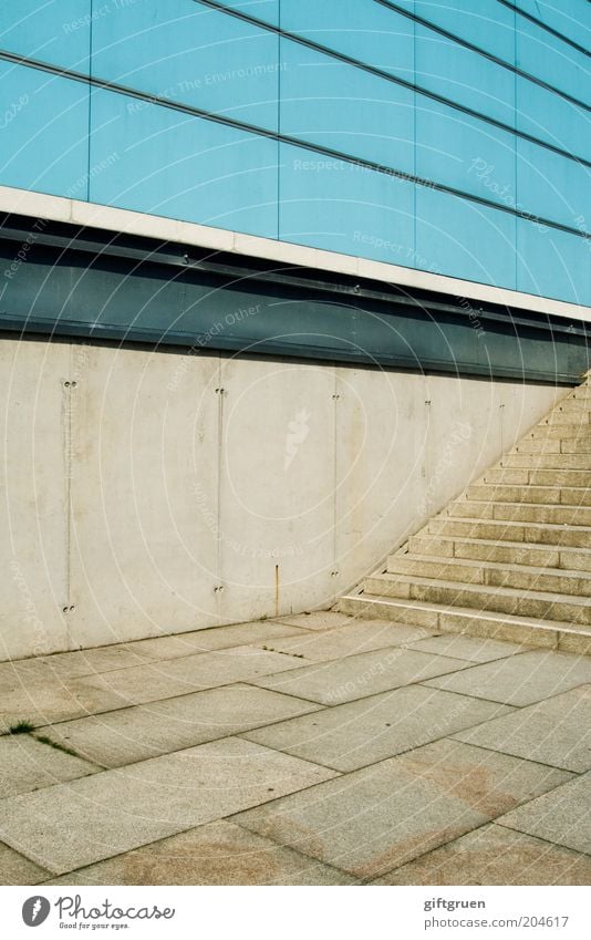 pattern mix Deserted House (Residential Structure) Manmade structures Building Architecture Wall (barrier) Wall (building) Stairs Facade Sharp-edged Modern Blue