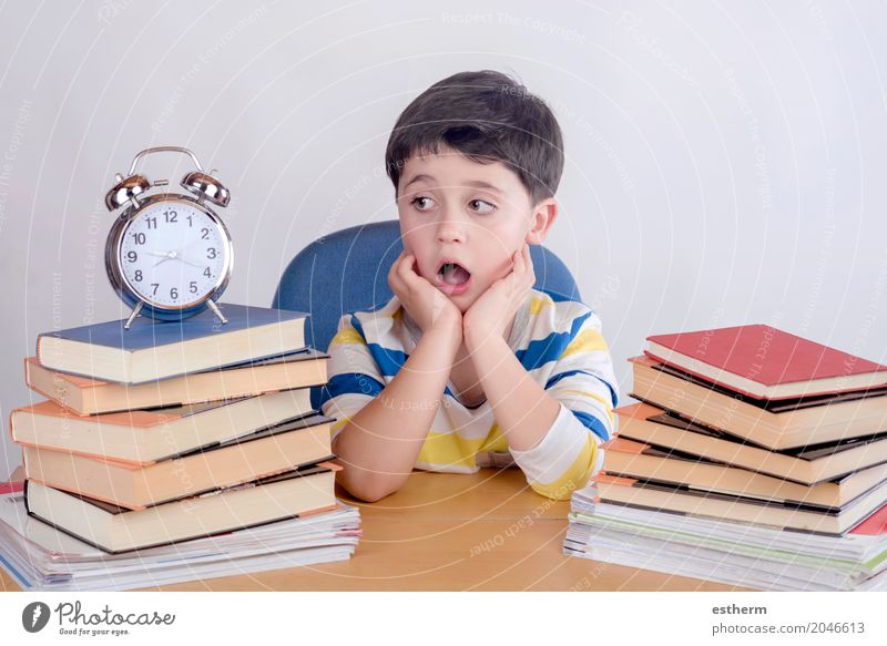 Bored student boy sitting on a chair Lifestyle Reading Parenting Education Kindergarten Child School Study University & College student Human being Toddler