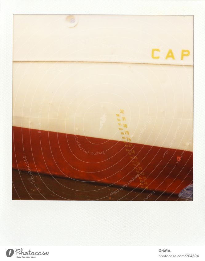 capricious Sightseeing Cruise Harbour cap san diego Passenger ship Bow Metal Sign Digits and numbers Red White Tourism Museum harbour Elbe Colour photo Polaroid