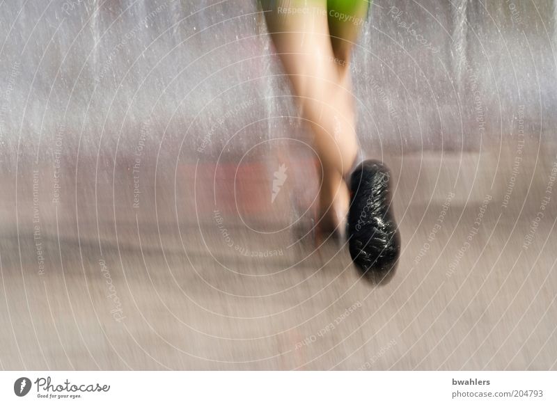 Refreshment at 30° C Human being Legs Feet 1 Footwear Water Going Walking Cold Wet Colour photo Exterior shot Detail Day Blur Motion blur Running Girl`s leg