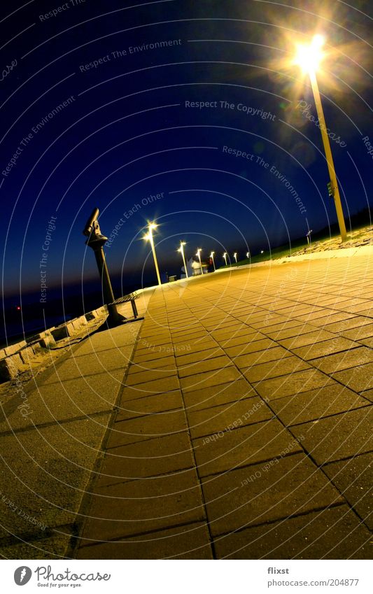From gold to blue Cloudless sky Night sky Beautiful weather Coast Norderney Germany Europe Deserted Promenade Colour photo Exterior shot Copy Space top
