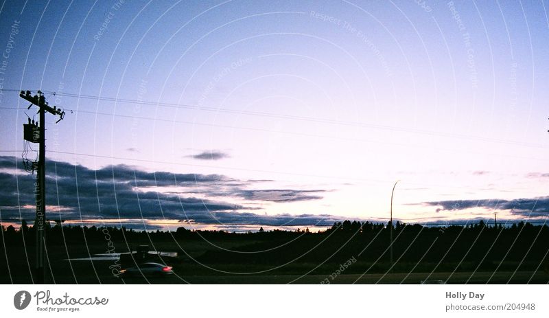 Dusk at the last motel in the world Vacation & Travel Electricity pylon Cable Sky Clouds Horizon Sun Sunrise Sunset Sunlight Summer Beautiful weather Edmonton