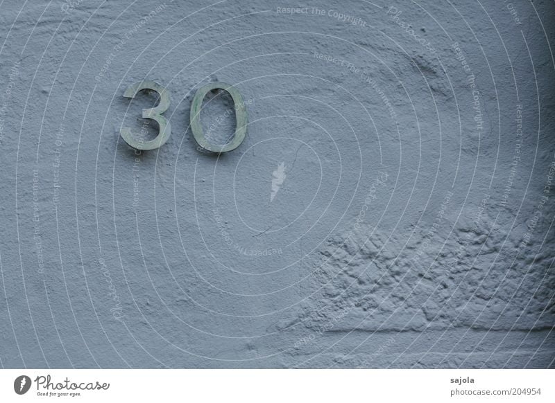 30 (FR 6/10) Wall (barrier) Wall (building) Digits and numbers Blue Plaster Rendered facade Surface Colour photo Subdued colour Exterior shot Copy Space right