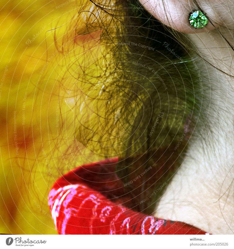 woman with earring Green Ear lobe Feminine Neck Jewellery Nape Skin Detail