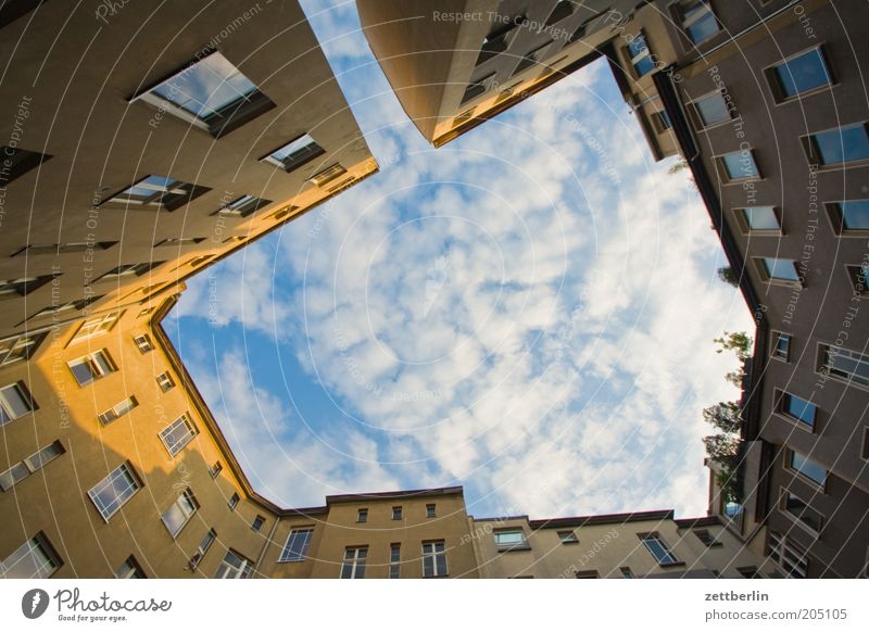 backyard House (Residential Structure) Backyard side wing transverse building Building Town house (City: Block of flats) Architecture Story Sky Clouds Evening