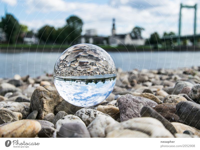 Glass bowl and bridge Vacation & Travel Tourism Sightseeing City trip River bank Town Church Bridge Stone Metal Water Observe Looking Blue Gray Green Peaceful