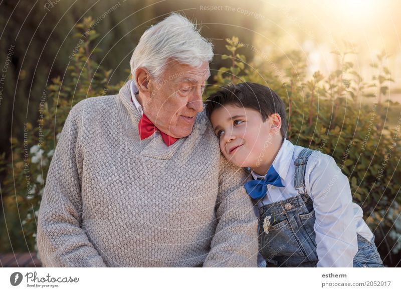 grandparent with grandchild smiling outdoor Lifestyle Human being Masculine Child Toddler Boy (child) Grandparents Senior citizen Grandfather Family & Relations