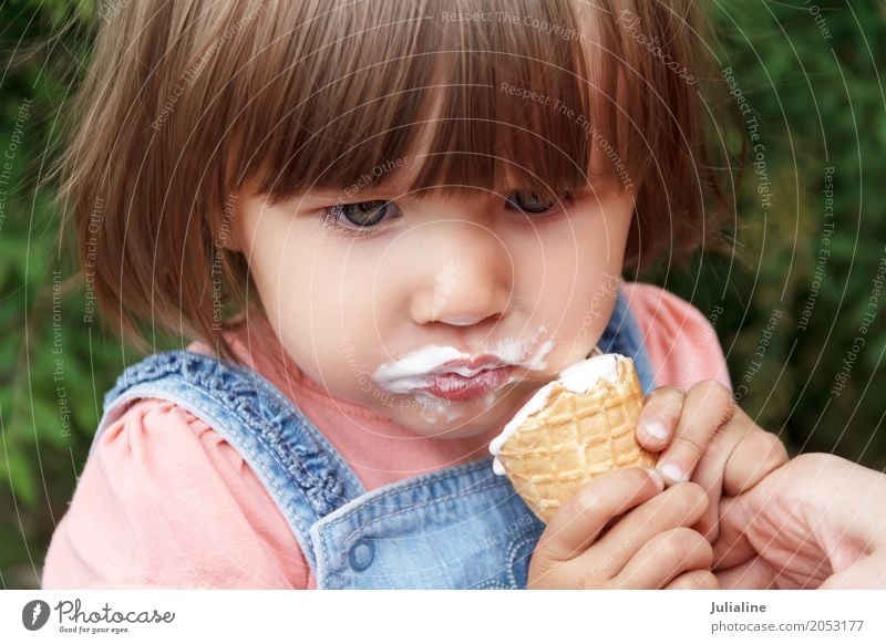 Cute girl are eating icecream in summer Ice cream Candy Eating Lunch Child Baby Woman Adults 1 Human being 1 - 3 years Toddler Park Blonde Red-haired