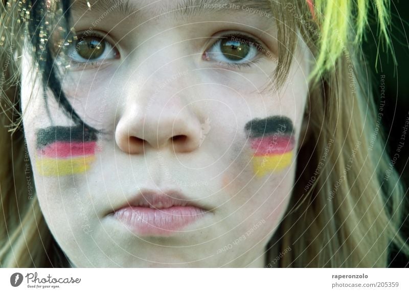 oooh schland ... Face Audience Fan Loser Infancy Eyes Nose 1 Human being Sadness Hope German Flag Thrashing Wearing makeup patriotic football fan Puppy love