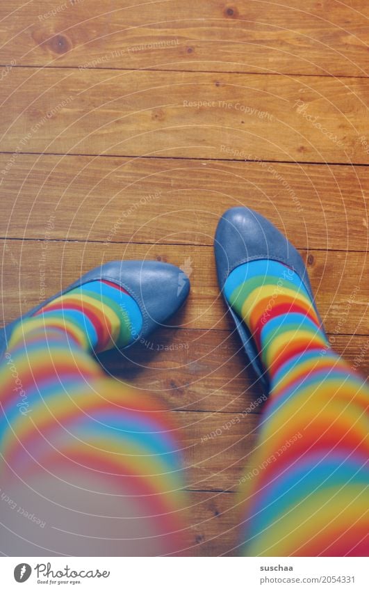 Curled Feet Legs Footwear Stockings Floor covering Wooden floor Multicoloured Crazy Exceptional Pippi Longstocking Knock-kneed Stand Striped Striped socks Style