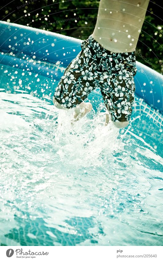 jumping pool Leisure and hobbies Playing Jump Vacation & Travel Summer Swimming pool Human being Masculine Young man Youth (Young adults) Stomach Legs 1