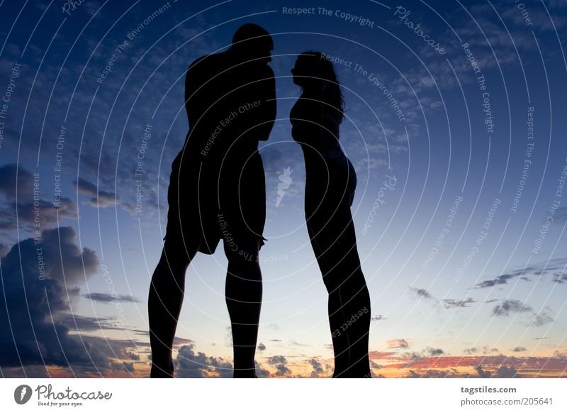 contrasts Vacation & Travel Night sky Evening Twilight Woman Man Couple In pairs Clouds Travel photography Argument torn Opinion Swimwear Blue Free Freedom