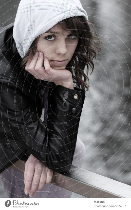 a cold day... Human being Feminine Young woman Youth (Young adults) 1 Freeze Looking Subdued colour Exterior shot Day Deep depth of field Portrait photograph