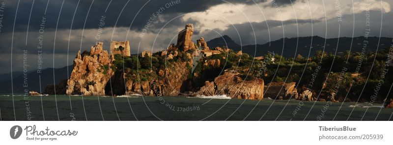 Port entrance Cefalù, Caldura bay Nature Landscape Water Clouds Storm clouds Bad weather Gale Rock Waves Coast Bay Ocean Mediterranean sea Island Sicily