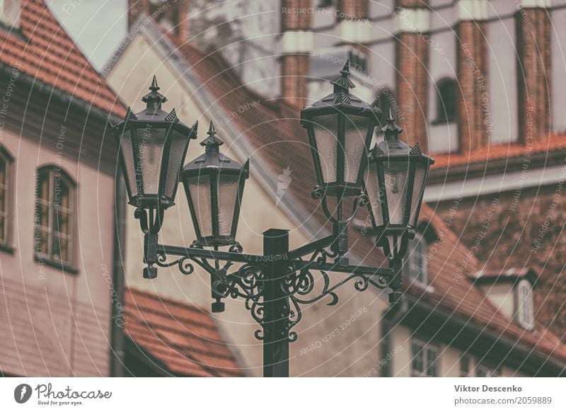 Street lamp in Old Riga Coffee Style Design House (Residential Structure) Decoration Lamp Business Art Baltic Sea Town Building Architecture Stone Metal