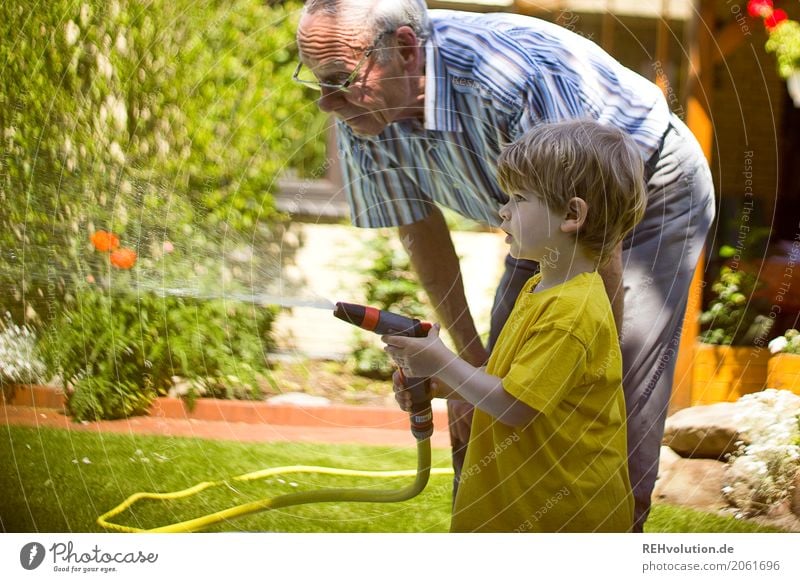 Grandpa with grandchild in the garden Human being Masculine Child Toddler Boy (child) Male senior Man Grandfather Family & Relations Infancy Senior citizen Life