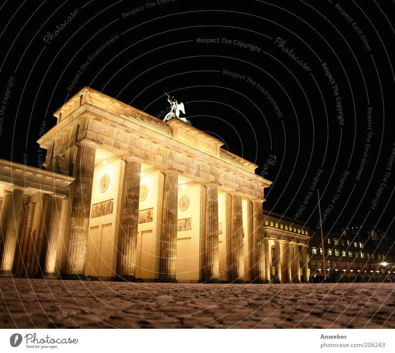 Brandenburg Gate in Berlin at night Downtown Berlin Germany Town Capital city Deserted Manmade structures Building Architecture Tourist Attraction Landmark Sign