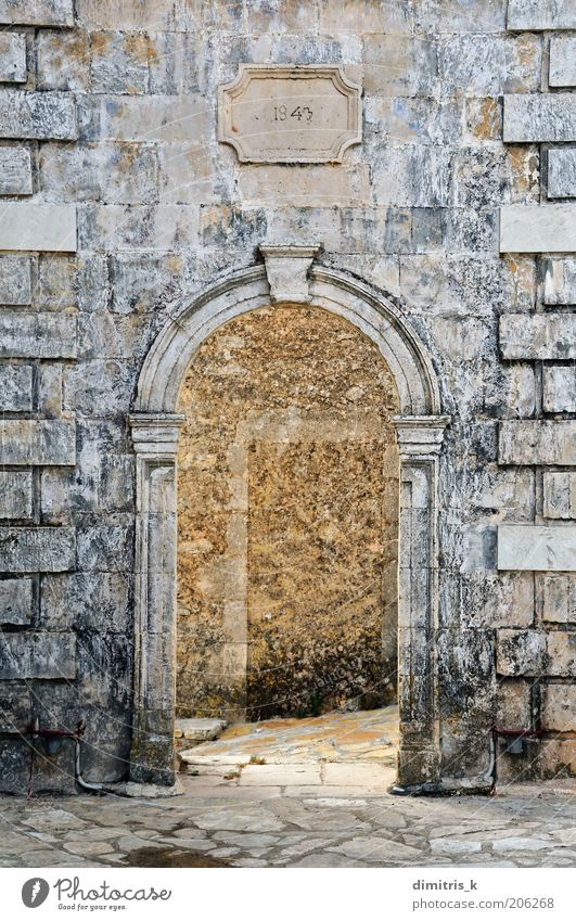 arched stone gate Vacation & Travel Decoration Village Church Ruin Building Architecture Door Monument Stone Old Historic Retro belfry wall marble Zakynthos