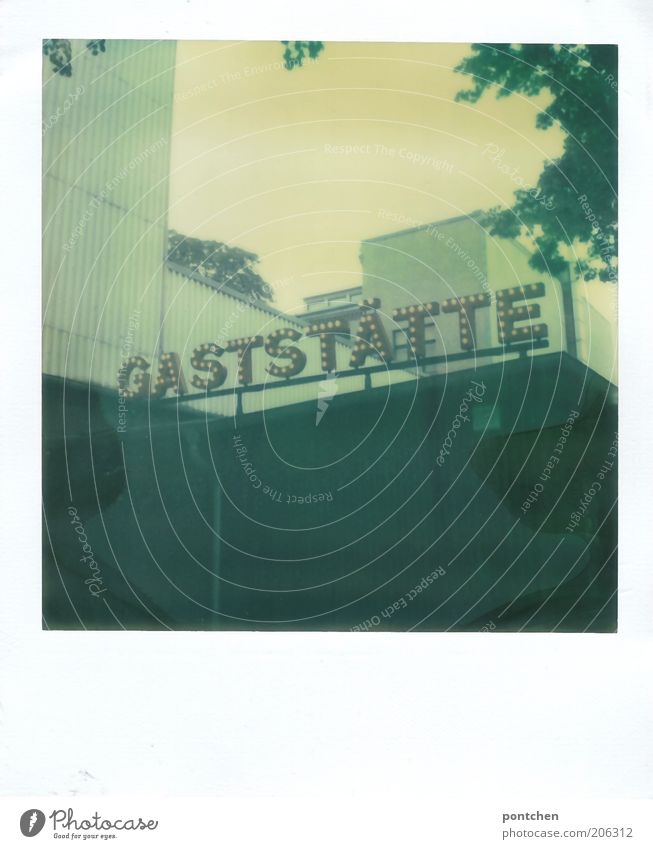 Polaroid shows a building with the lettering Gaststätte. restaurant, catering Nutrition Leisure and hobbies Tourism Summer Restaurant Gastronomy Nature Sky