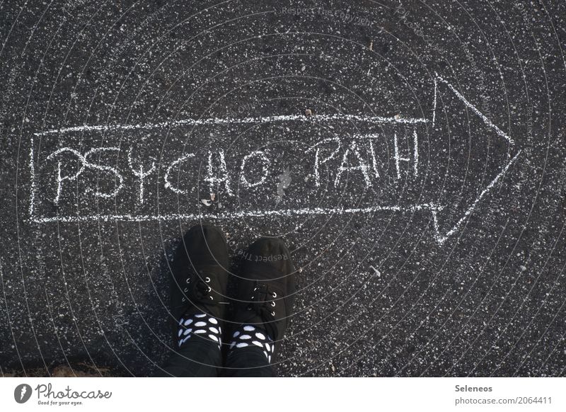 psycho Feet Lanes & trails Sign Characters Signs and labeling Signage Warning sign Road sign Arrow Aggression Threat Illness Crazy Emotions Stress Perturbed