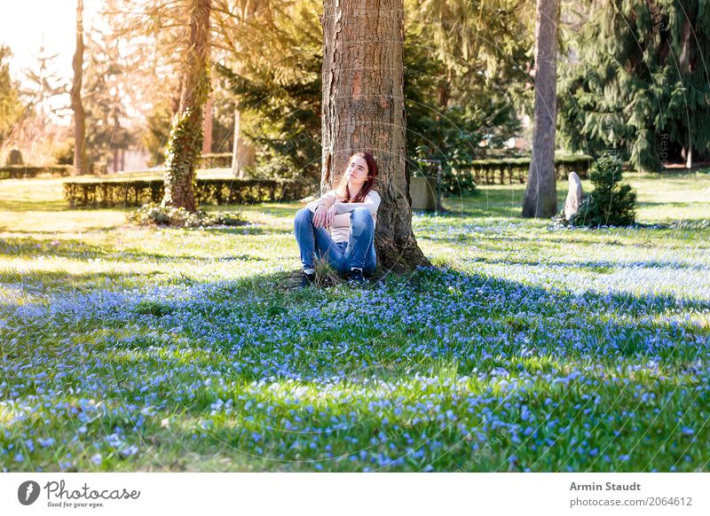 Portrait on spring meadow Lifestyle Style Joy Happy Healthy Harmonious Well-being Contentment Senses Relaxation Calm Meditation Fragrance Human being Feminine