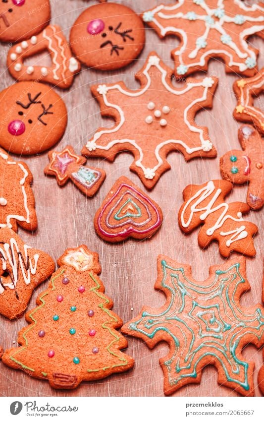 Christmas Cookies Decorated With Frosting On Wooden Board A Royalty Free Stock Photo From Photocase