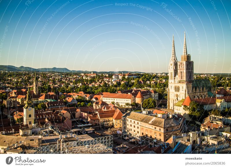 Zagreb, Croatia Town Capital city Downtown Old town Populated House (Residential Structure) Church Dome Manmade structures Building Landmark Blue Europe