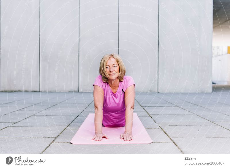 yoga Lifestyle Sports Fitness Sports Training Yoga Woman Adults Female senior 45 - 60 years Town Blonde Relaxation Smiling Athletic Healthy Beautiful Modern