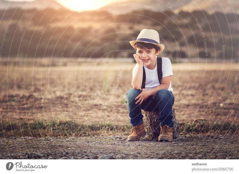 happy child Lifestyle Joy Children's game Human being Masculine Toddler Boy (child) Infancy 1 3 - 8 years Nature Spring Summer Meadow Field Hat Smiling Laughter