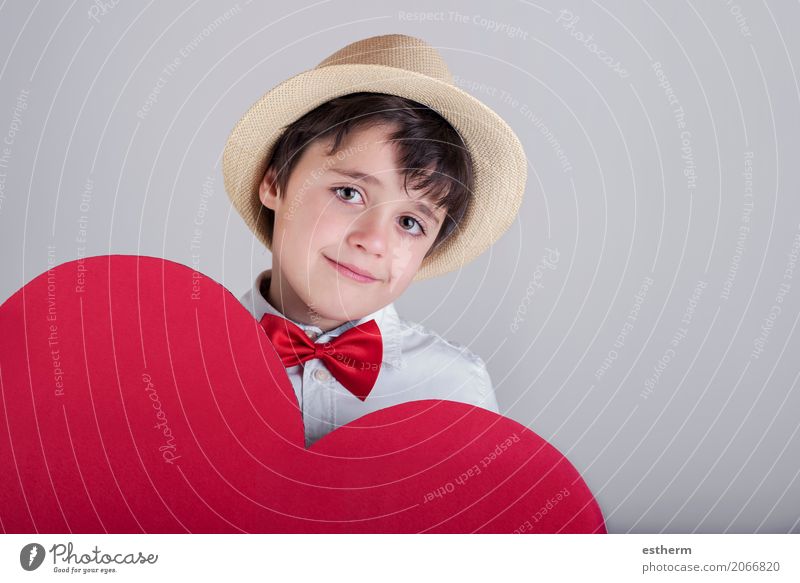 smiling boy with a red heart Lifestyle Joy Feasts & Celebrations Valentine's Day Mother's Day Human being Masculine Child Toddler Boy (child) 1 3 - 8 years