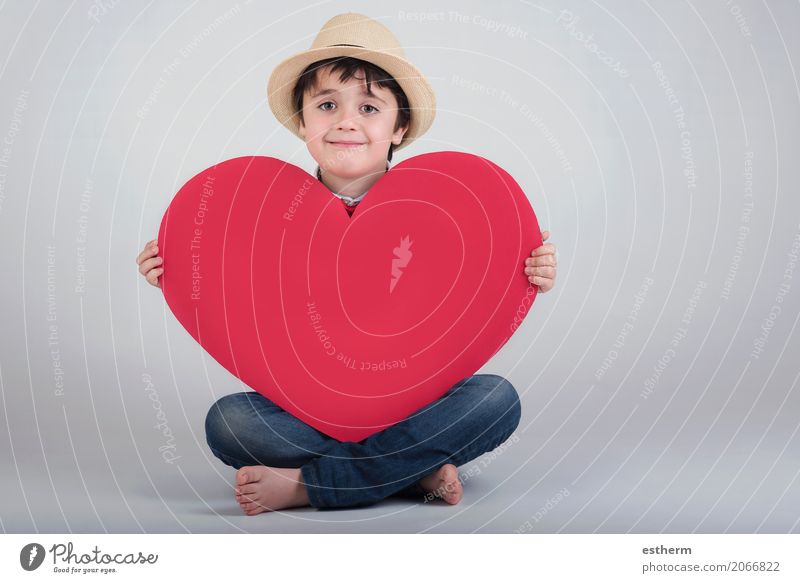 smiling boy with a red heart Lifestyle Joy Feasts & Celebrations Valentine's Day Mother's Day Human being Masculine Child Toddler Boy (child) Infancy 1