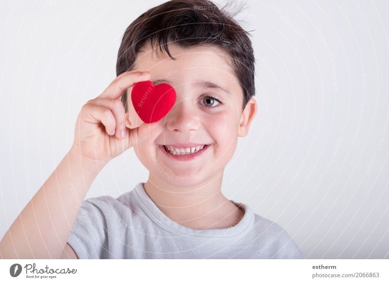 little boy covering her eye with heart Lifestyle Healthy Health care Wellness Feasts & Celebrations Valentine's Day Mother's Day Human being Masculine Child