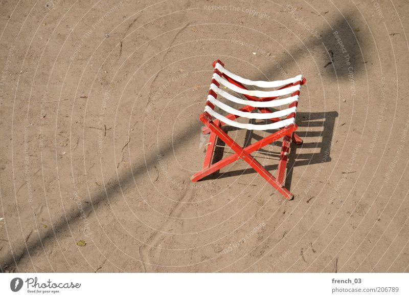 city holiday Chair Sand Sunlight Beautiful weather Beach Wood Brown Red White Contentment Relaxation Vacation & Travel Lantern Lamp post Free space Stripe