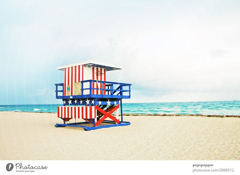 Miami Work of art Sand Water Summer Waves Coast Beach Ocean USA Americas Facade Tourist Attraction Landmark Line Multicoloured