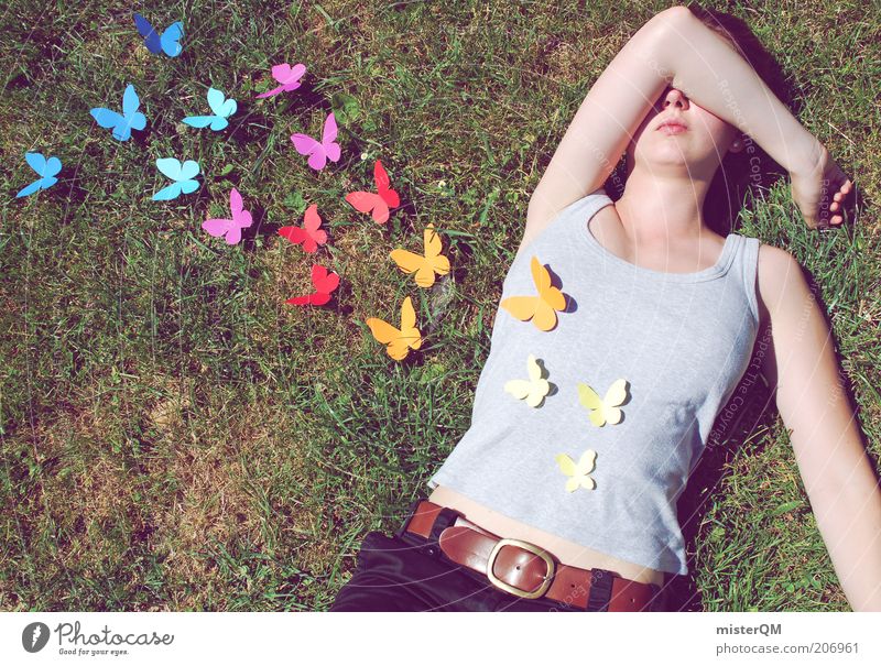 Butterflies in the stomach. Esthetic Contentment Butterfly Love Lovesickness Declaration of love Display of affection With love Girlish Woman Summer Meadow