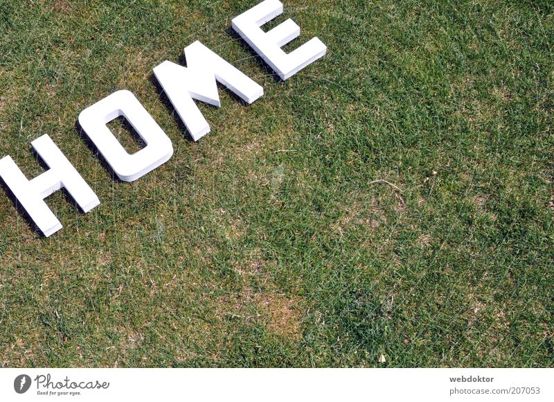 Home Sweet Home Meadow Plastic Sign Characters White Colour photo Exterior shot Deserted Copy Space right Day Sunlight Bird's-eye view Letters (alphabet) Word